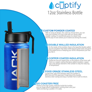 Boys Personalized Blue Glitter 12oz Wide Mouth Water Bottle
