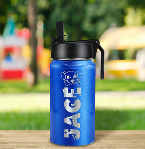 Boys Personalized Blue Glitter 12oz Wide Mouth Water Bottle