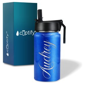 Cuptify Personalized Laser Engraved on Blue Glitter 12 oz Sports Bottle