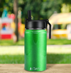 12oz Emerald Green Glitter Wide Mouth Water Bottle With Straw Lid