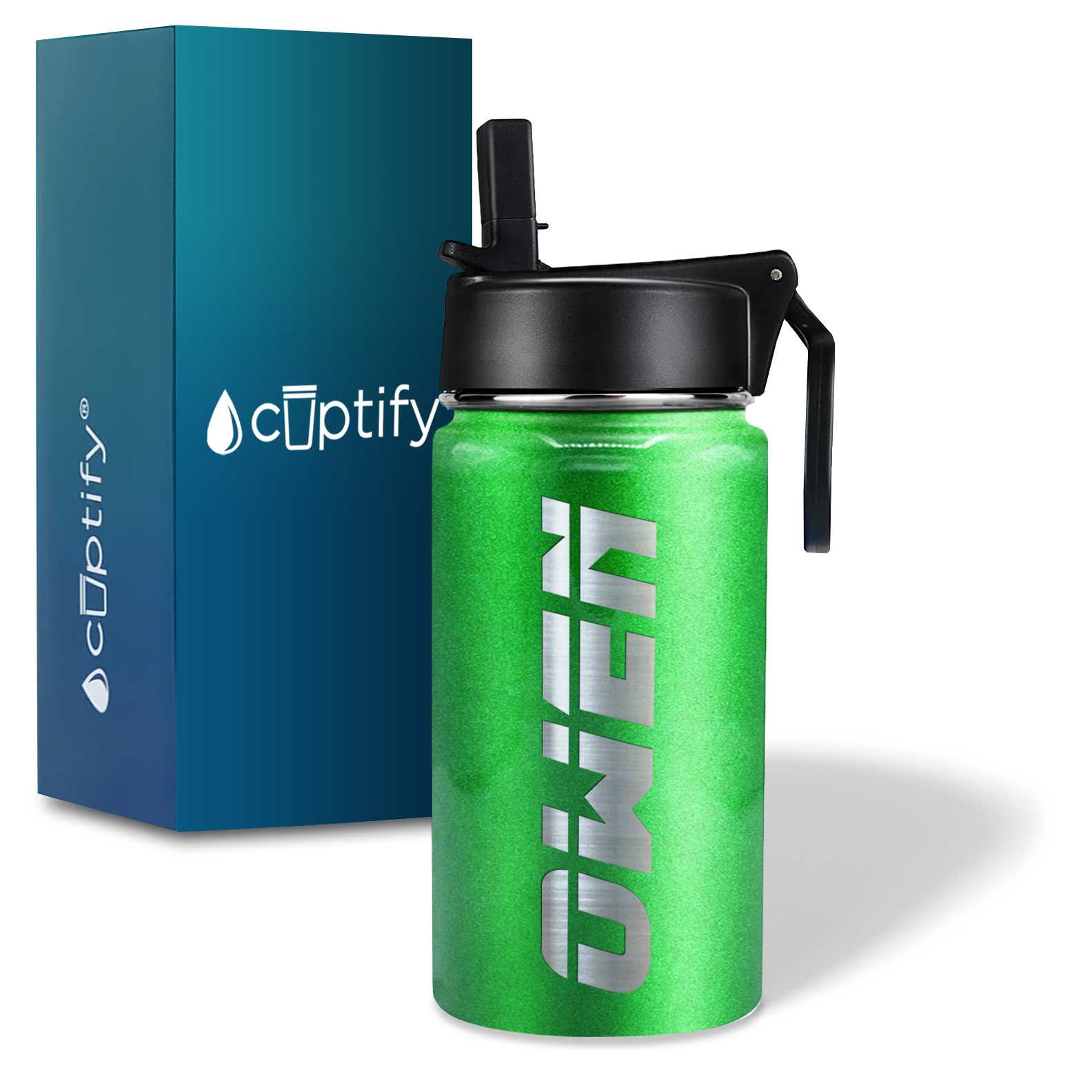 Boys Personalized Emerald Green Glitter 12oz Wide Mouth Water Bottle