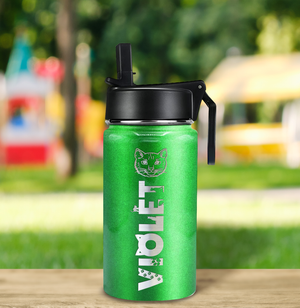 Girls Personalized Emerald Green Glitter 12oz Wide Mouth Water Bottle