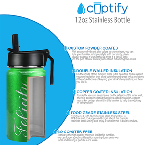 Cuptify Personalized Laser Engraved on Emerald Green Glitter 12 oz Sports Bottle