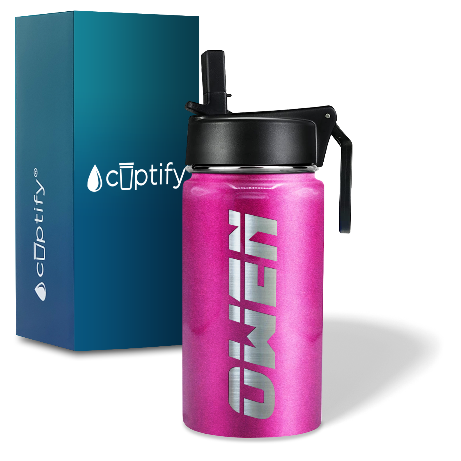 Boys Personalized Hot Pink Glitter 12oz Wide Mouth Water Bottle