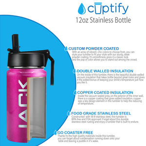 Boys Personalized Hot Pink Glitter 12oz Wide Mouth Water Bottle