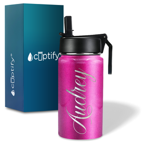 Cuptify Personalized Laser Engraved on Hot Pink Glitter 12 oz Sports Bottle