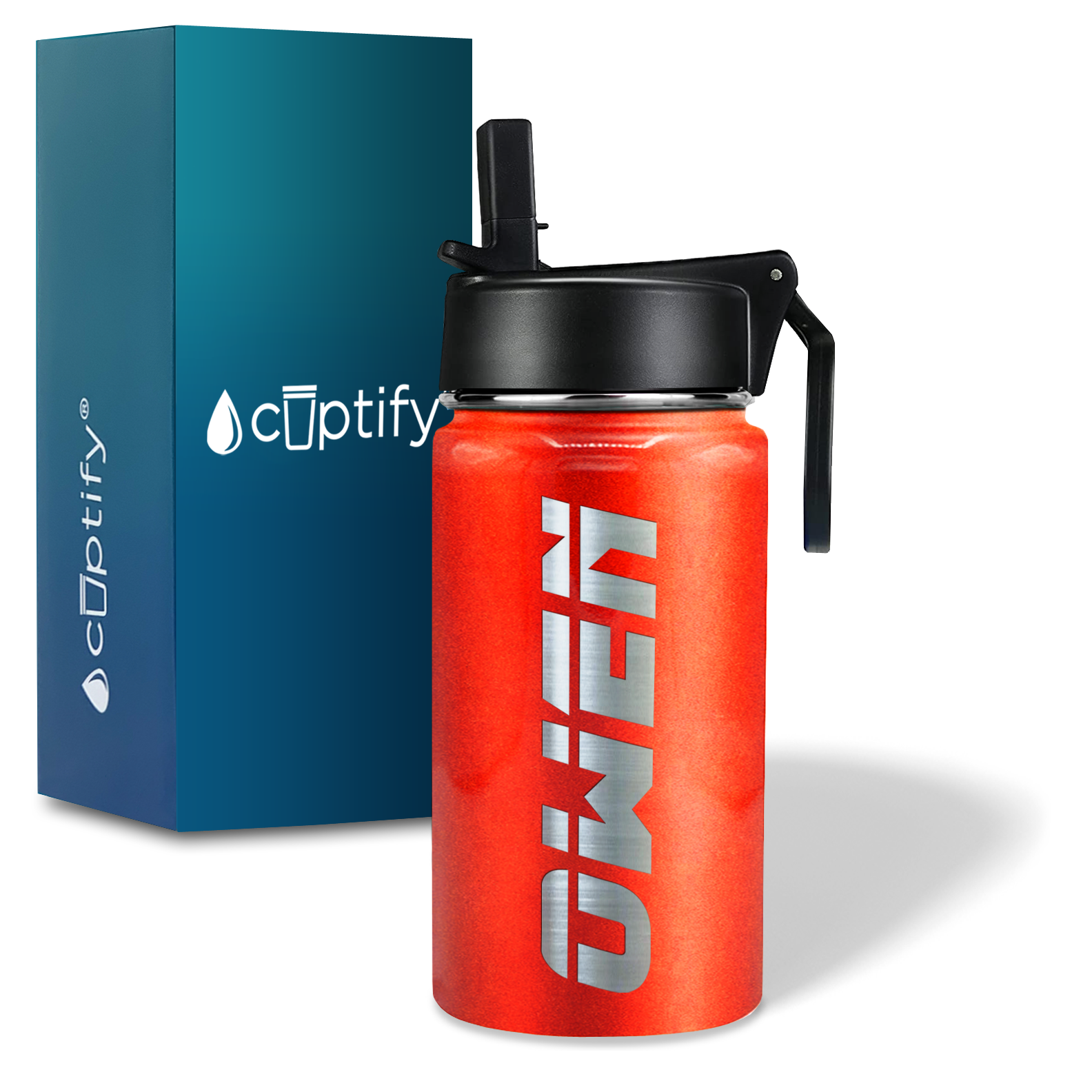 Boys Personalized Orange Glitter 12oz Wide Mouth Water Bottle
