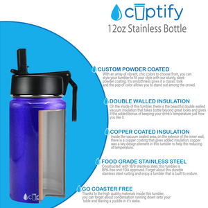 12oz Purple Glitter Wide Mouth Water Bottle With Straw Lid