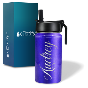 Cuptify Personalized Laser Engraved on Purple Glitter 12 oz Sports Bottle