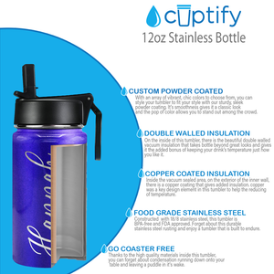 Cuptify Personalized Laser Engraved on Purple Glitter 12 oz Sports Bottle