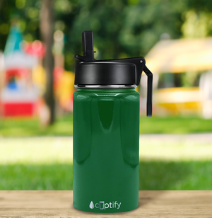12oz Green Gloss Wide Mouth Water Bottle With Straw Lid