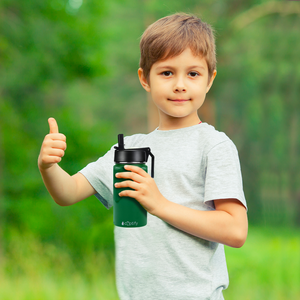 12oz Green Gloss Wide Mouth Water Bottle With Straw Lid