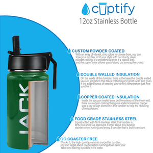 Boys Personalized Green Gloss 12oz Wide Mouth Water Bottle