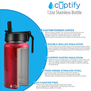 12oz Red Ruby Glitter Wide Mouth Water Bottle With Straw Lid