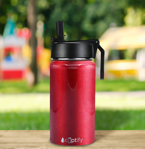 12oz Red Ruby Glitter Wide Mouth Water Bottle With Straw Lid
