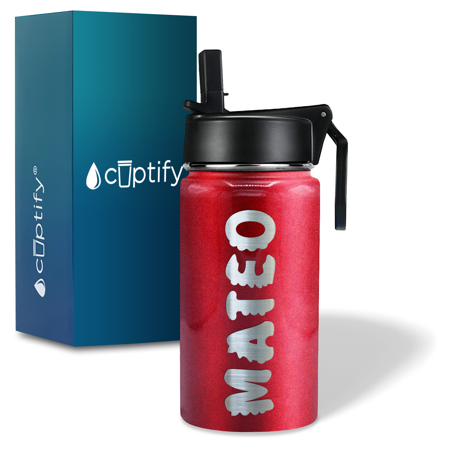 Boys Personalized Ruby Red Glitter 12oz Wide Mouth Water Bottle