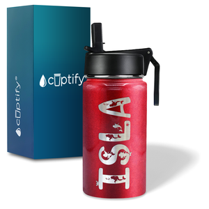 Girls Personalized Red Glitter 12oz Wide Mouth Water Bottle