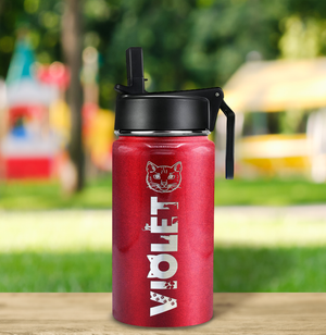 Girls Personalized Red Glitter 12oz Wide Mouth Water Bottle