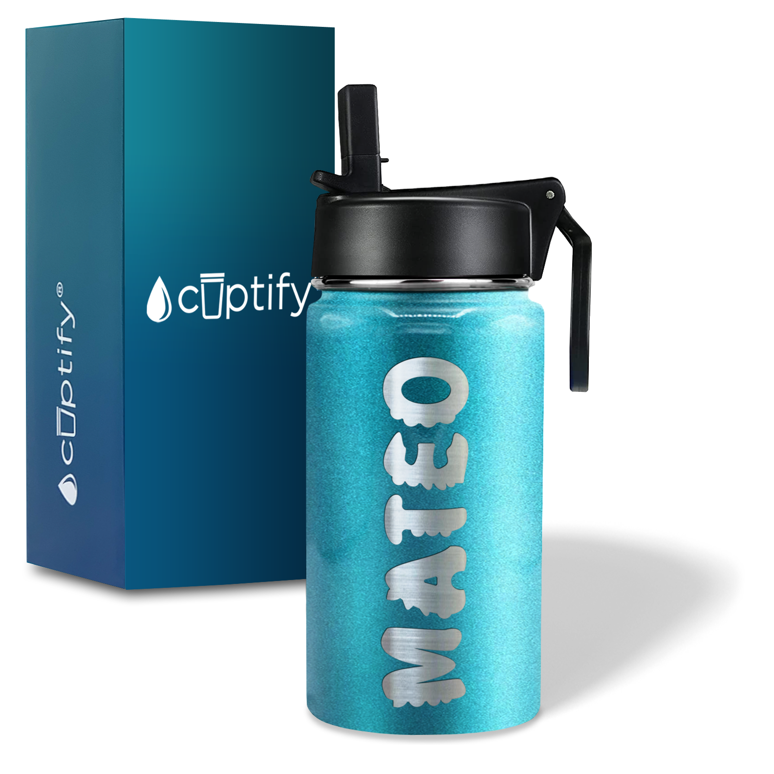 Boys Personalized Seafoam Glitter 12oz Wide Mouth Water Bottle