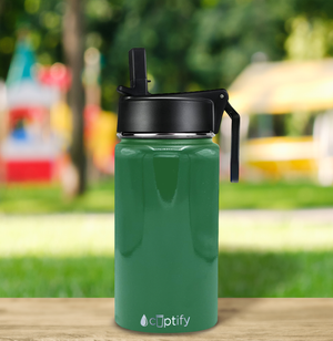 12oz Kelly Green Gloss Wide Mouth Water Bottle With Straw Lid