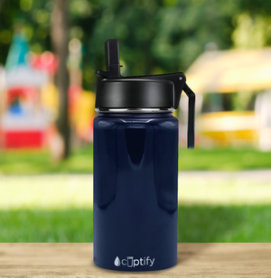12oz Navy Blue Gloss Wide Mouth Water Bottle With Straw Lid