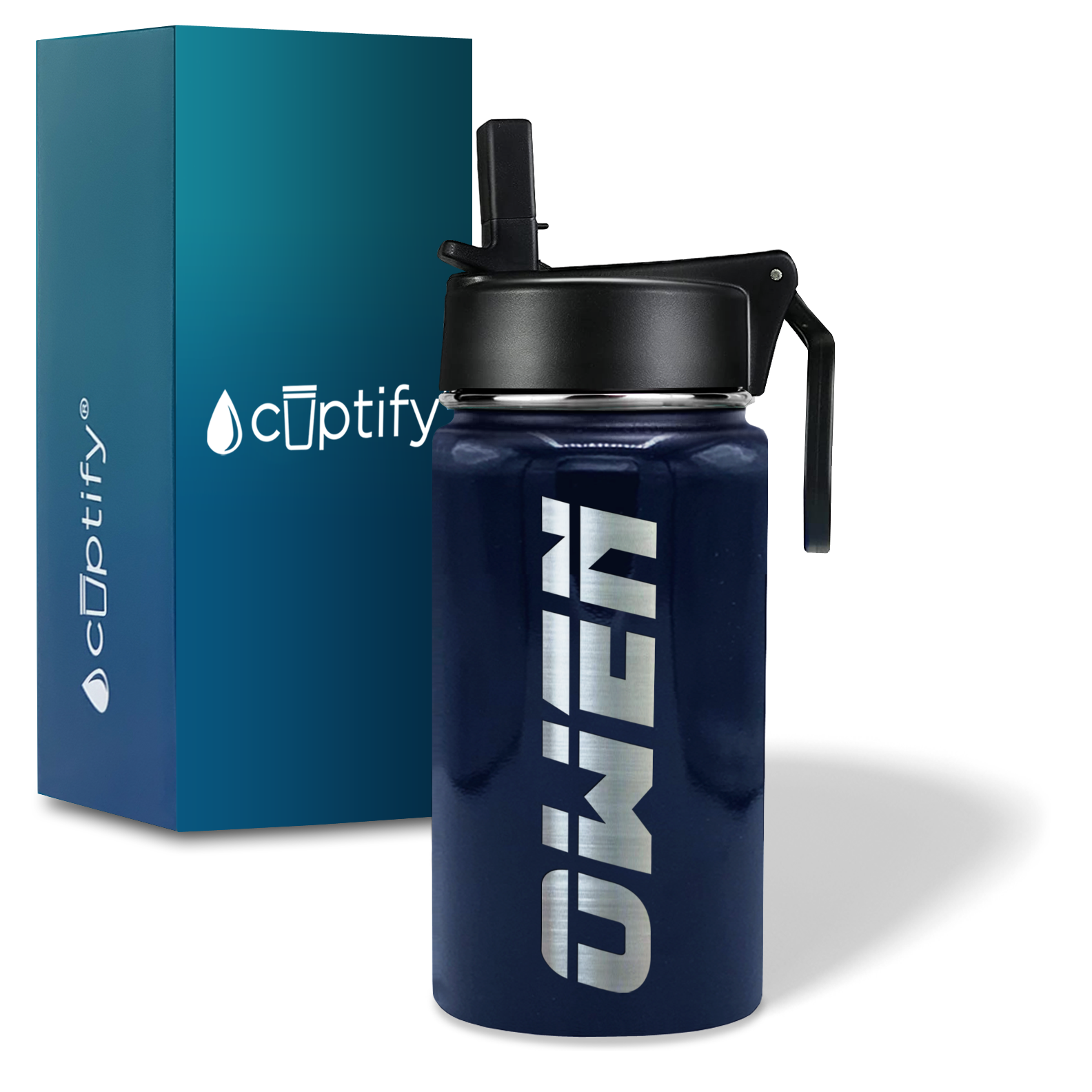 Boys Personalized Navy Blue Gloss 12oz Wide Mouth Water Bottle
