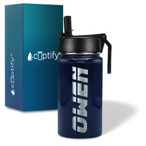 Boys Personalized Navy Blue Gloss 12oz Wide Mouth Water Bottle