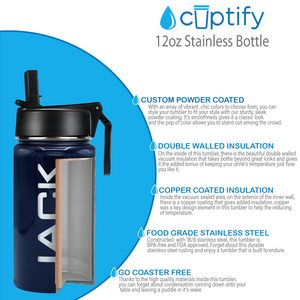 Boys Personalized Navy Blue Gloss 12oz Wide Mouth Water Bottle