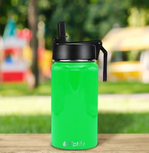12oz Neon Green Gloss Wide Mouth Water Bottle With Straw Lid