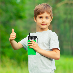 12oz Neon Green Gloss Wide Mouth Water Bottle With Straw Lid