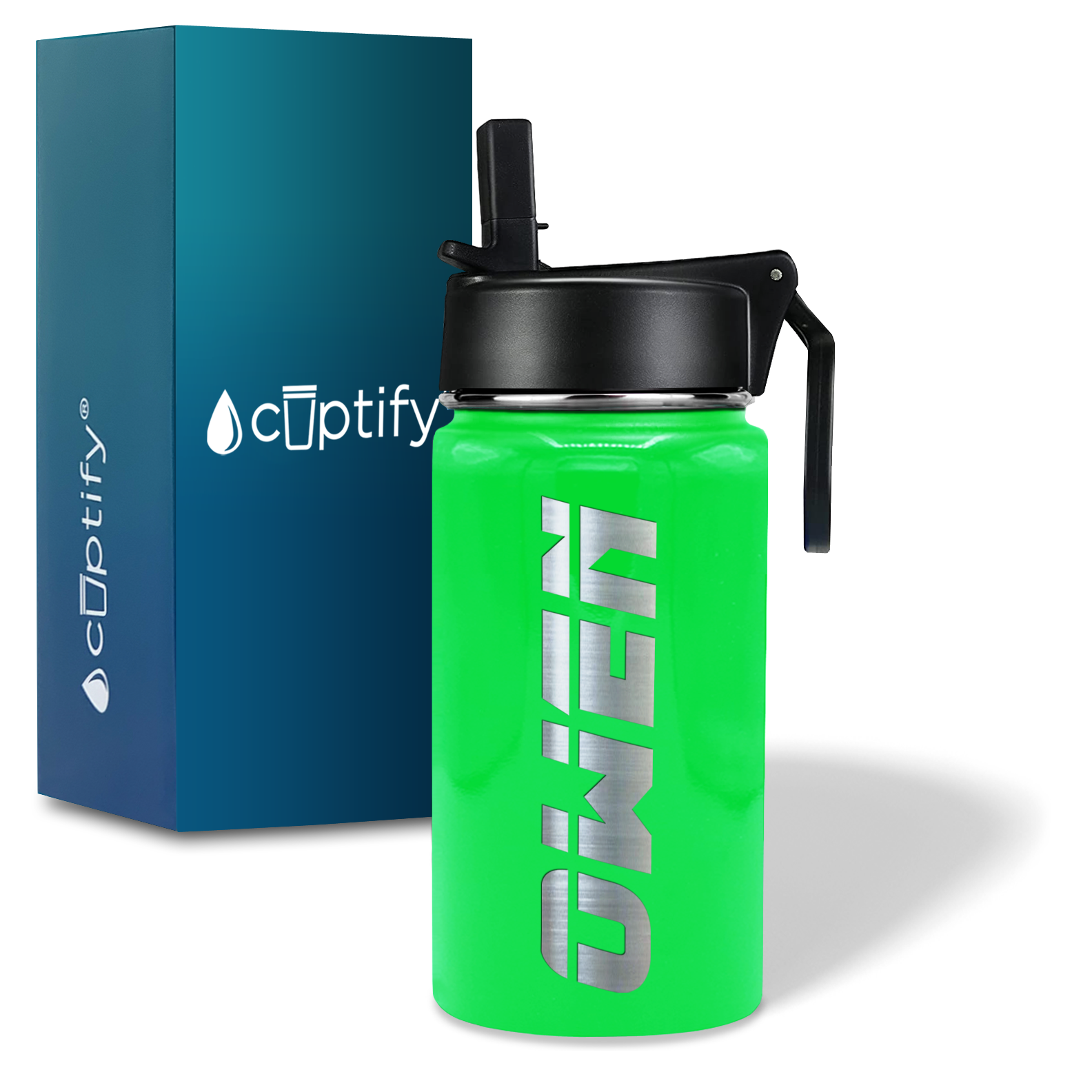 Boys Personalized Neon Green Gloss 12oz Wide Mouth Water Bottle