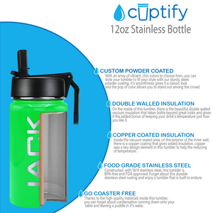 Boys Personalized Neon Green Gloss 12oz Wide Mouth Water Bottle