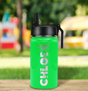 Girls Personalized Neon Green Gloss 12oz Wide Mouth Water Bottle