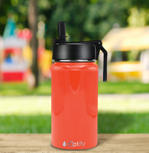 12oz Orange Gloss Wide Mouth Water Bottle With Straw Lid