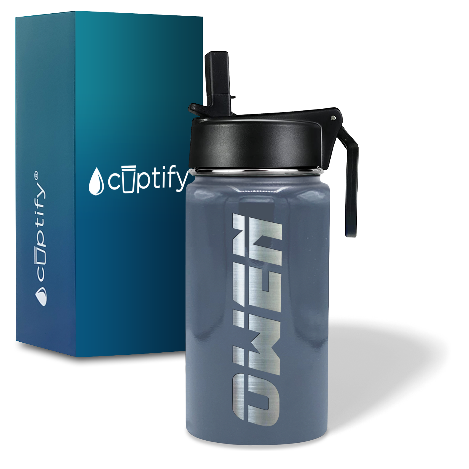 Boys Personalized Periwinkle Gray Gloss 12oz Wide Mouth Water Bottle