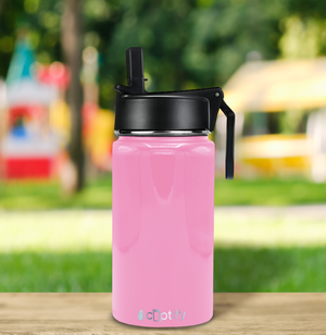 12oz Baby Pink Gloss Wide Mouth Water Bottle With Straw Lid