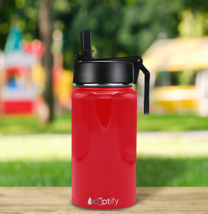 12oz Red Gloss Wide Mouth Water Bottle With Straw Lid