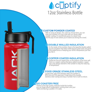 Boys Personalized Red Gloss 12oz Wide Mouth Water Bottle