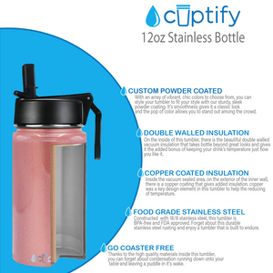 12oz Rose Gold Wide Mouth Water Bottle With Straw Lid
