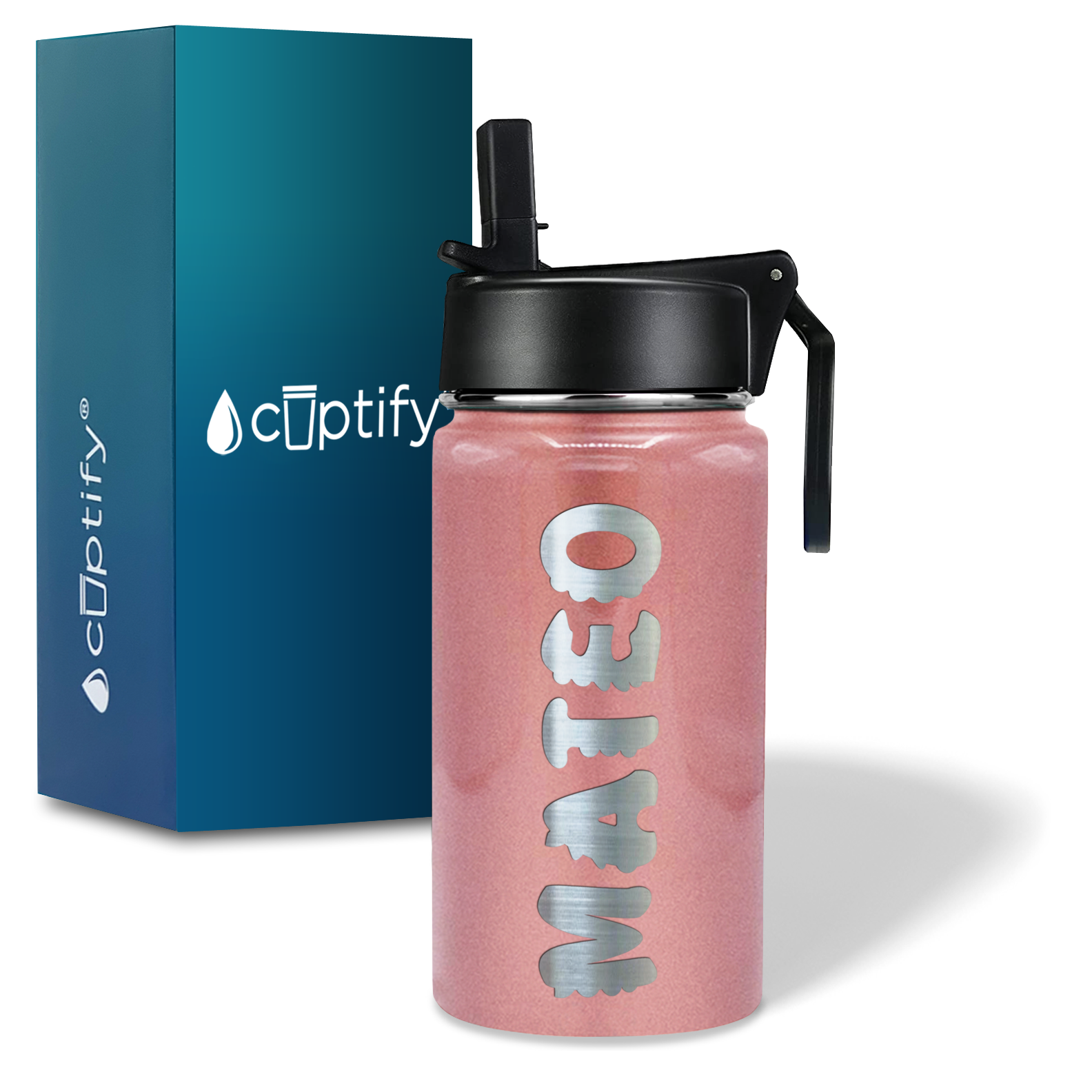 Boys Personalized Rose Gold Glitter 12oz Wide Mouth Water Bottle