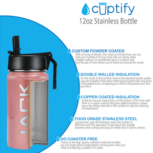 Boys Personalized Rose Gold Glitter 12oz Wide Mouth Water Bottle