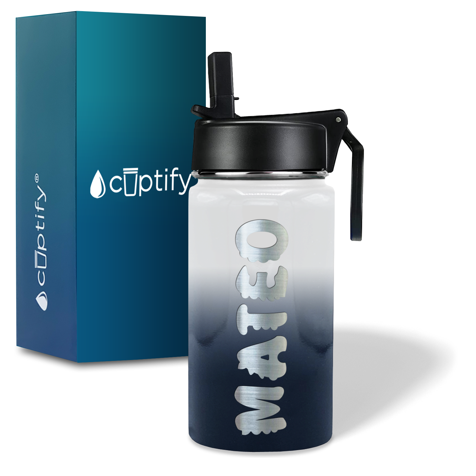 Boys Personalized Snowy Mountains Ombre 12oz Wide Mouth Water Bottle
