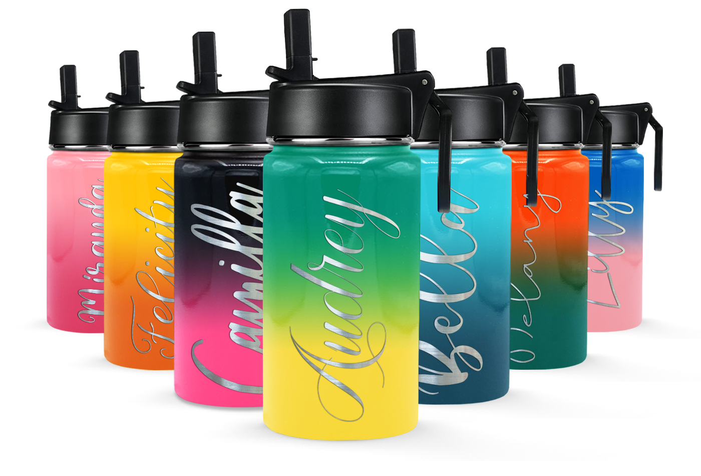 Cuptify Personalized Laser Engraved on Tropical Ombre 12 oz Sports Bottle