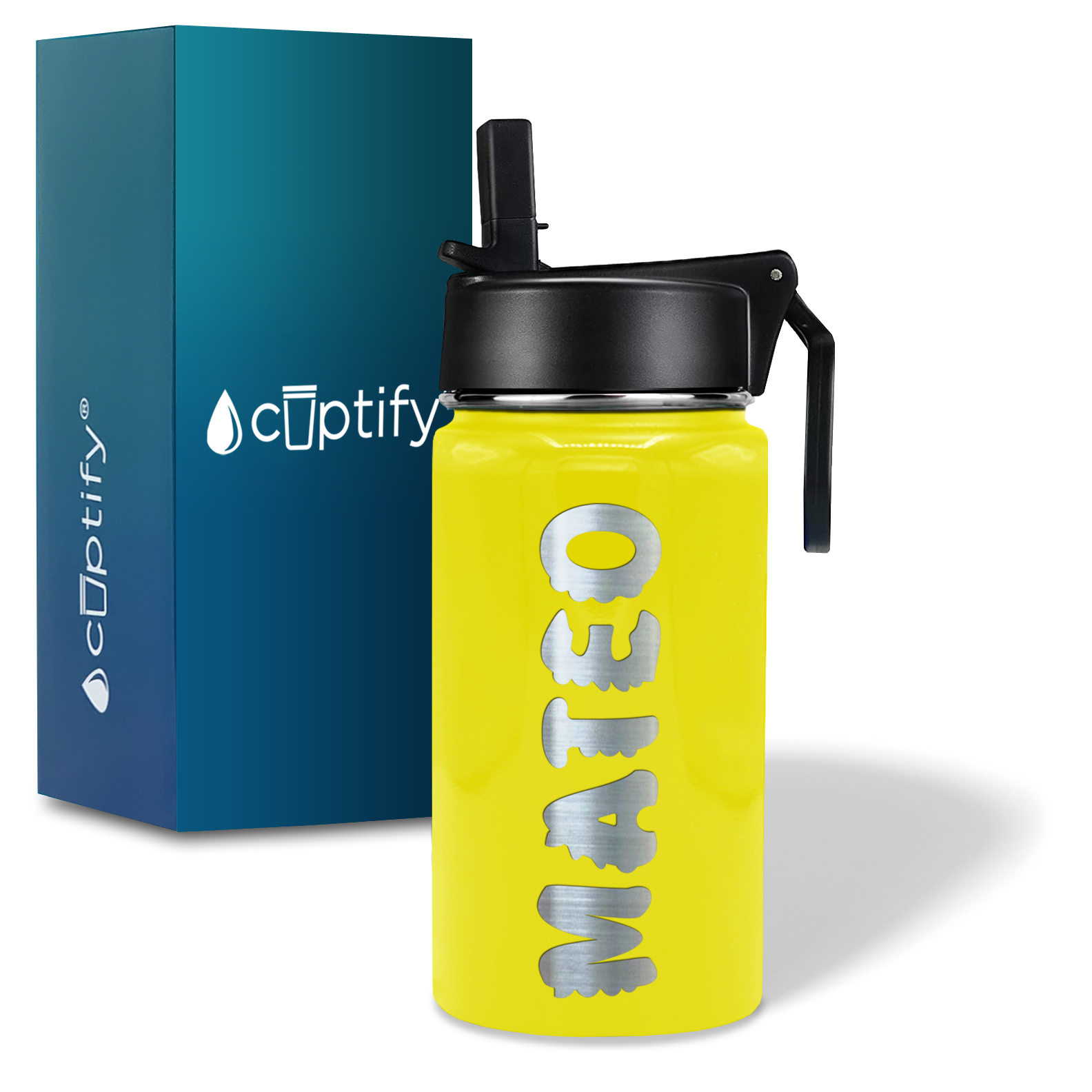 Boys Personalized Yellow Gloss 12oz Wide Mouth Water Bottle