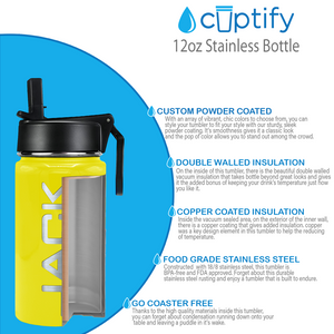 Boys Personalized Yellow Gloss 12oz Wide Mouth Water Bottle