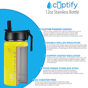 Cuptify Personalized Laser Engraved on Yellow Gloss 12 oz Sports Bottle