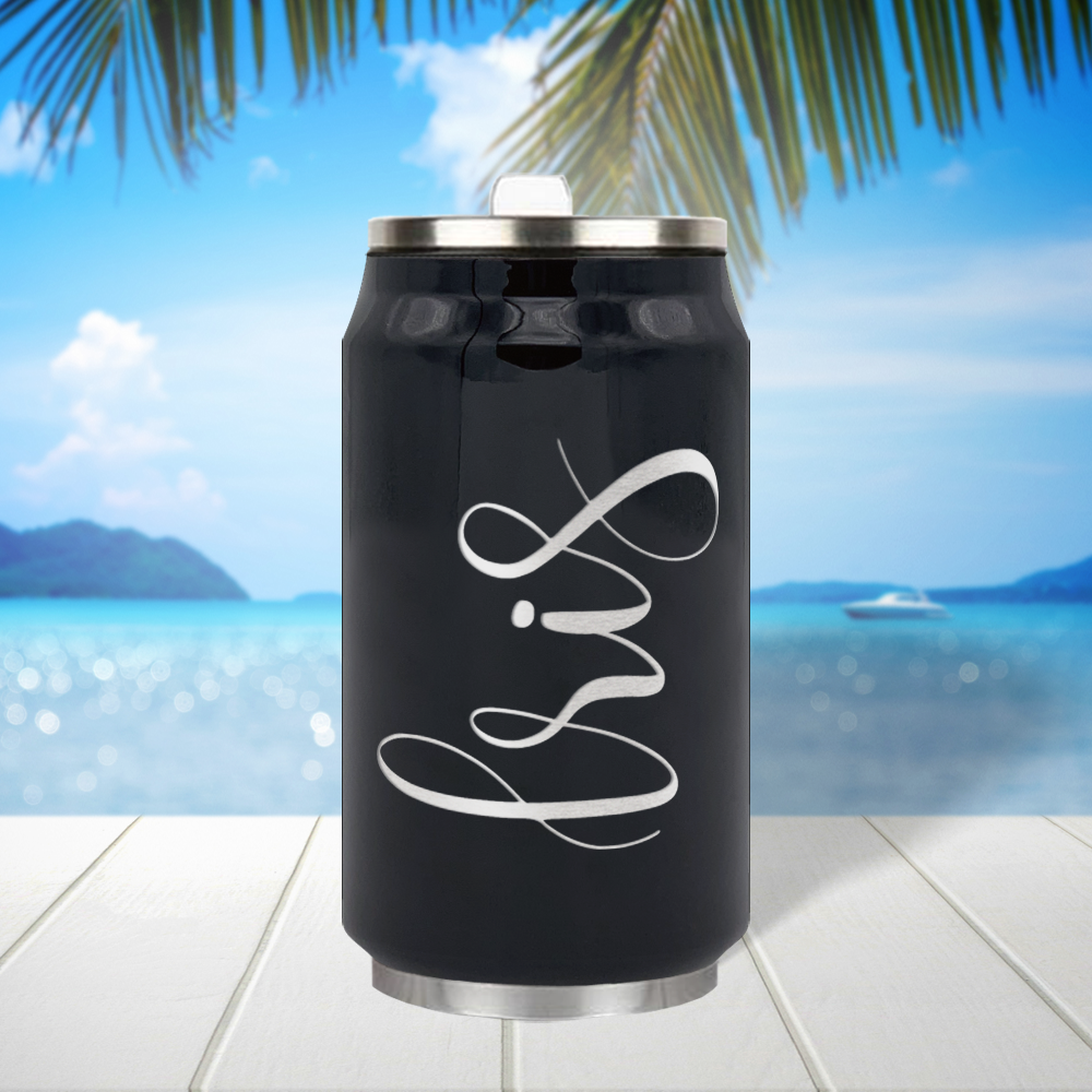 Cuptify Personalized on Black Gloss 12 oz Cola Can Bottle