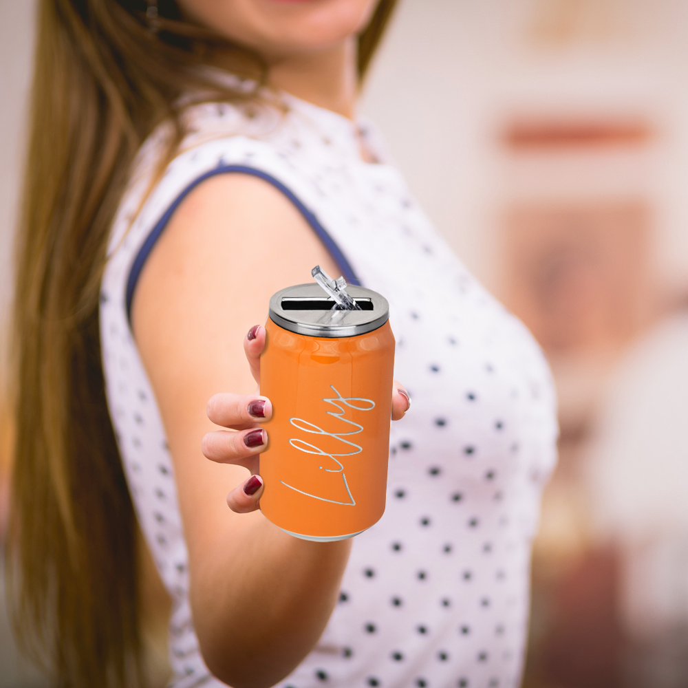 Cuptify Personalized on Bright Orange Gloss 12 oz Cola Can Bottle