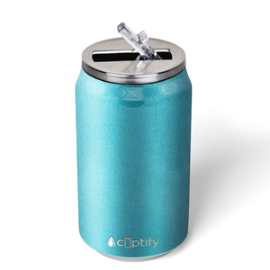 Seafoam Glitter 12oz Cola Can Bottle