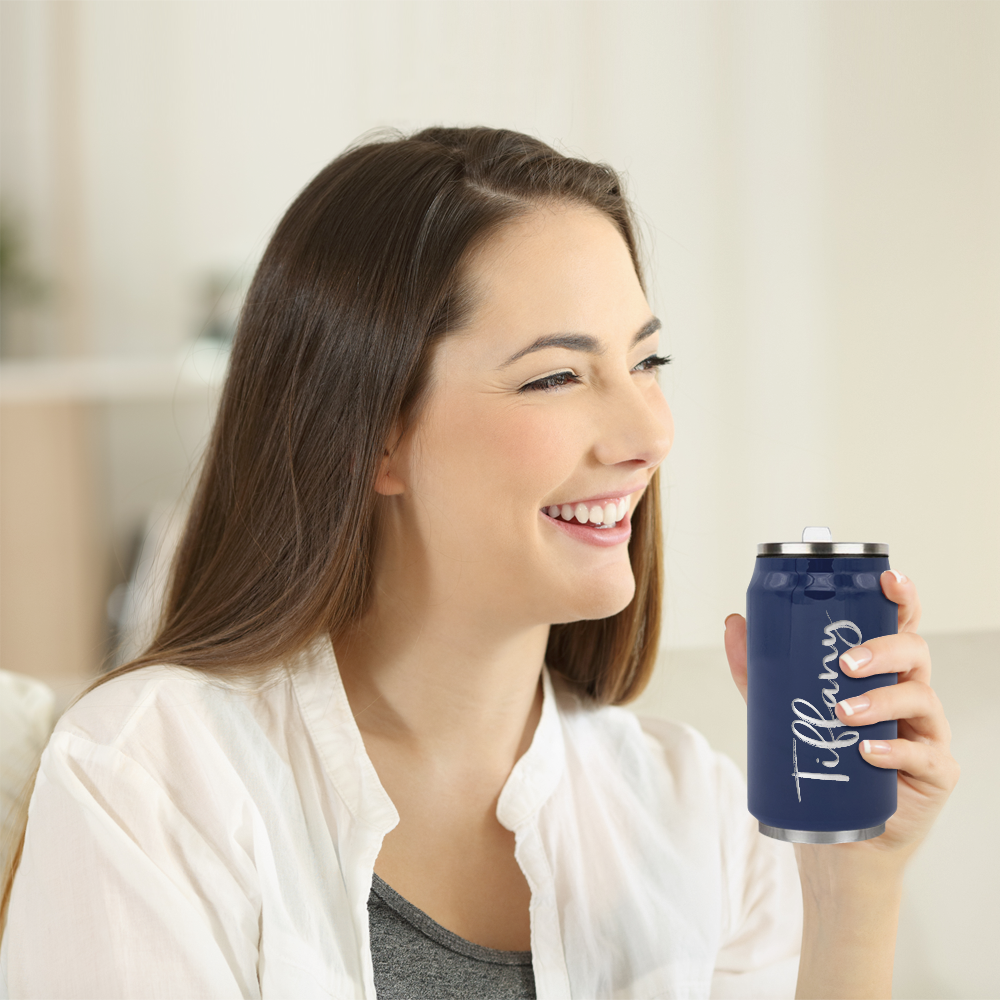 Cuptify Personalized on Navy Blue Gloss 12 oz Cola Can Bottle